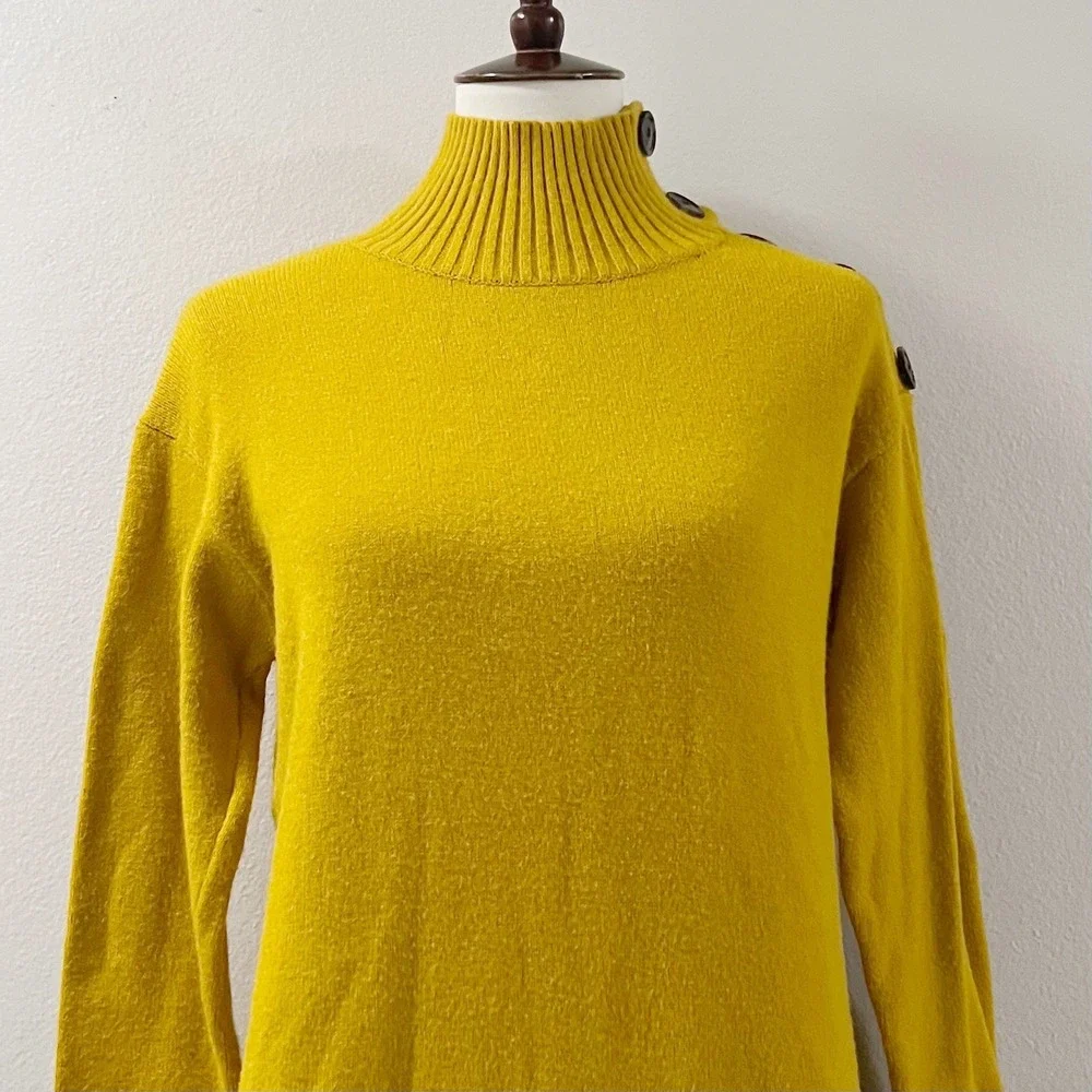 Anthropologie Margarita Sweater Womens Mustard Yellow Buttons Mock Neck Size XS - Picture 10 of 12